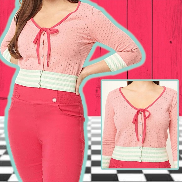 NWT: Unique Vintage - Pink Perforated Dandy Cardigan (SIZE MEDIUM) - Picture 2 of 9